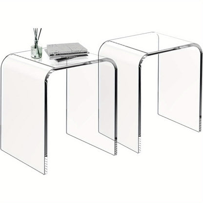 Acrylic End Table Set of 2, Clear Lucite Coffee Table, Contemporary Square Nightstand and Side Table for Living Room, Bathroom, Bedroom and Office