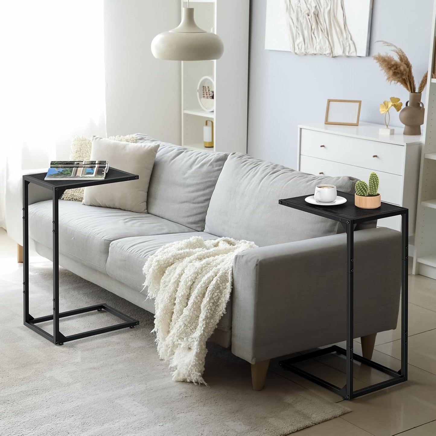 Sofa side table, C shape sofa snack table, bedroom bedside table, sofa coffee table table, can slide into the sofa below, suitable for living room, bedroom