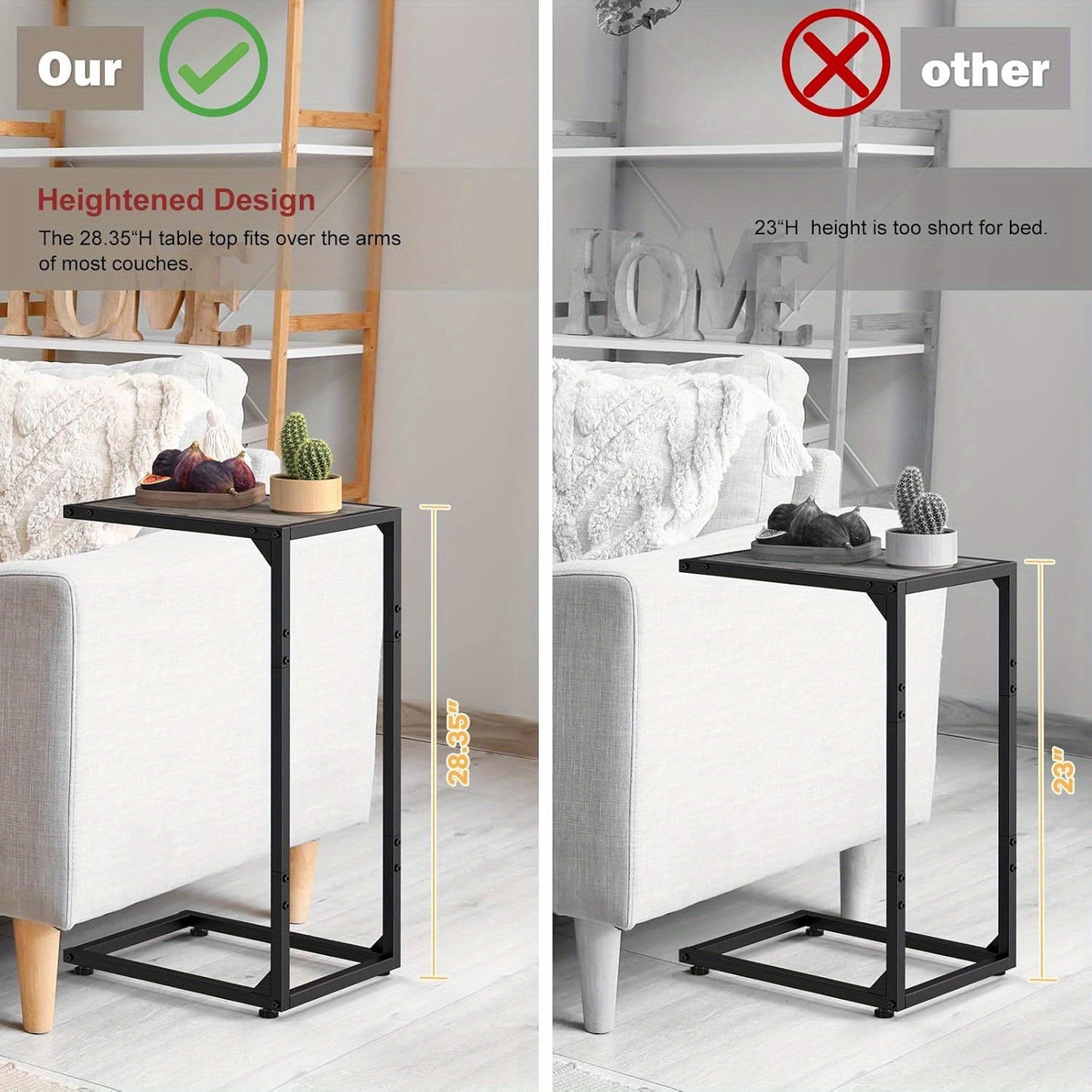 Sofa side table, C shape sofa snack table, bedroom bedside table, sofa coffee table table, can slide into the sofa below, suitable for living room, bedroom