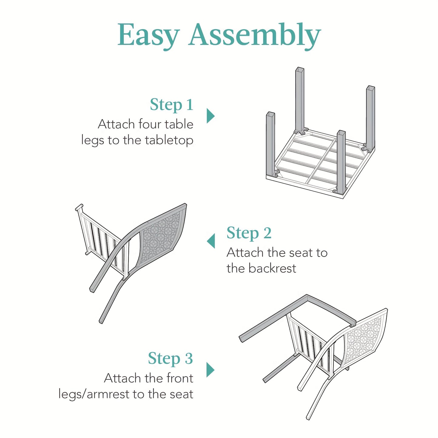 GAOMON 3pcs Bistro Set, Outdoor Bistro Set, Stackable Metal Square Table And Chairs, Small Conversation Set Patio Furniture for Backyard, Deck, Balcony, Patio, Pool