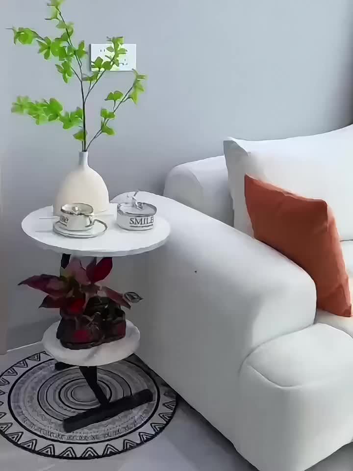 Simple Luxury Solid Wood Circular Coffee Table - Modern Double-Layer Sofa Side Cabinet, Creative Lightweight Luxury Side Table,
