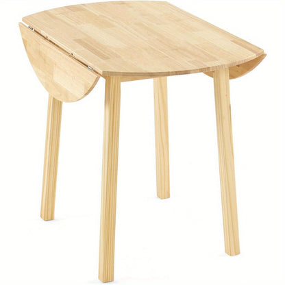 35 Inch Solid Wood Foldable Drop Leaf Dining Table - Space-Saving Round Kitchen Table for Small Spaces, Expandable Design for Home, Apartment, Office (Brown)