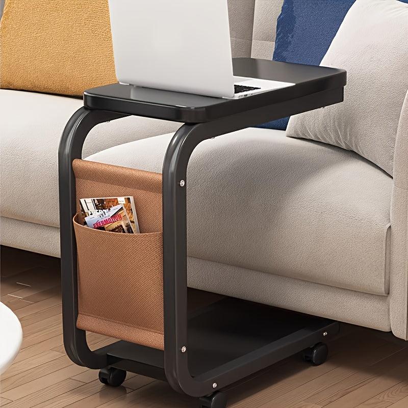 Modern Rolling Coffee Table with Pull-Out Storage - Retro Style Hardwood Top & Black Metal Frame, 4 Caster Wheels, Compact Space-Saving Design Under 27\