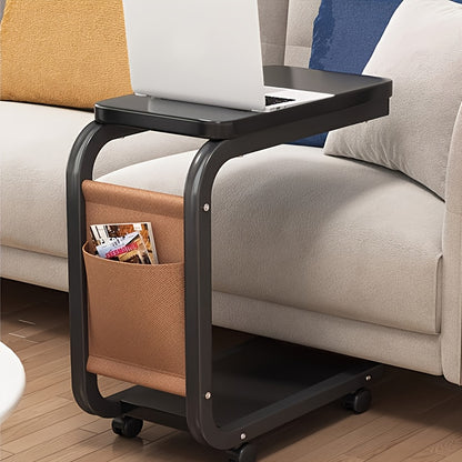 Modern Rolling Coffee Table with Pull-Out Storage - Retro Style Hardwood Top & Black Metal Frame, 4 Caster Wheels, Compact Space-Saving Design Under 27\