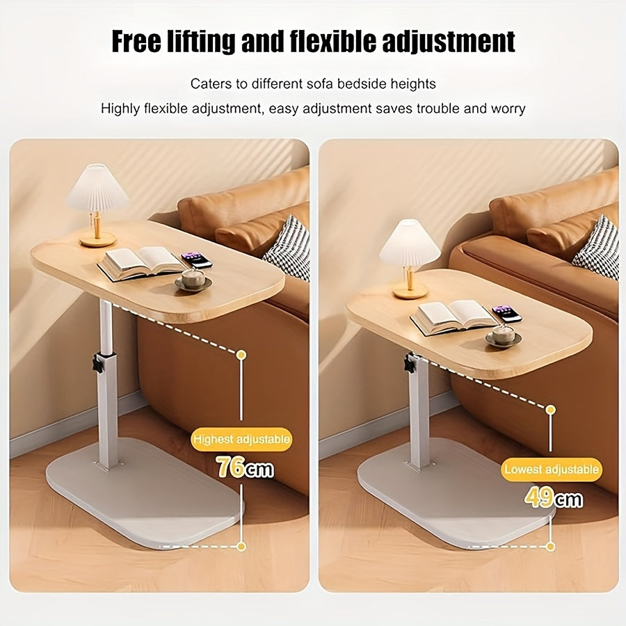 Adjustable Height & Rotating Side Table - Heavy-Duty Manual Lift Coffee Table with Sturdy Base, Space-Saving Compact Design for Living Room, Bedroom,
