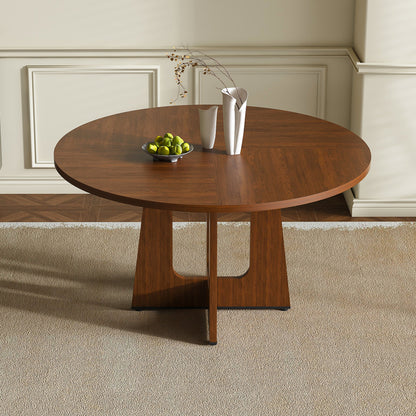 47 Inch Round Dining Table for 4-6 People - Modern Farmhouse Style MDF Wood Grain Finish Black Table with Adjustable Leveling Feet & Slip-Resistant Base,