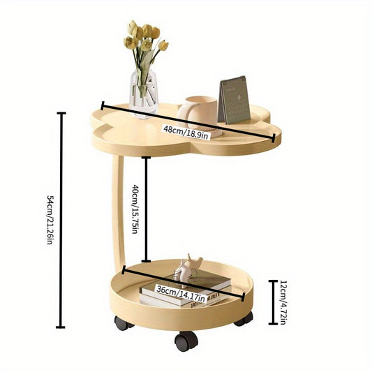 1pc Modern Minimalist Mobile Coffee Table with Wheels - Cream Style Light Luxury Sofa Side Table, Durable Plastic 2-Tier Design, Easy Assembly for Living Room,