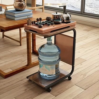 Modern Rolling Coffee Table with Pull-Out Storage - Retro Style Hardwood Top & Black Metal Frame, 4 Caster Wheels, Compact Space-Saving Design Under 27\
