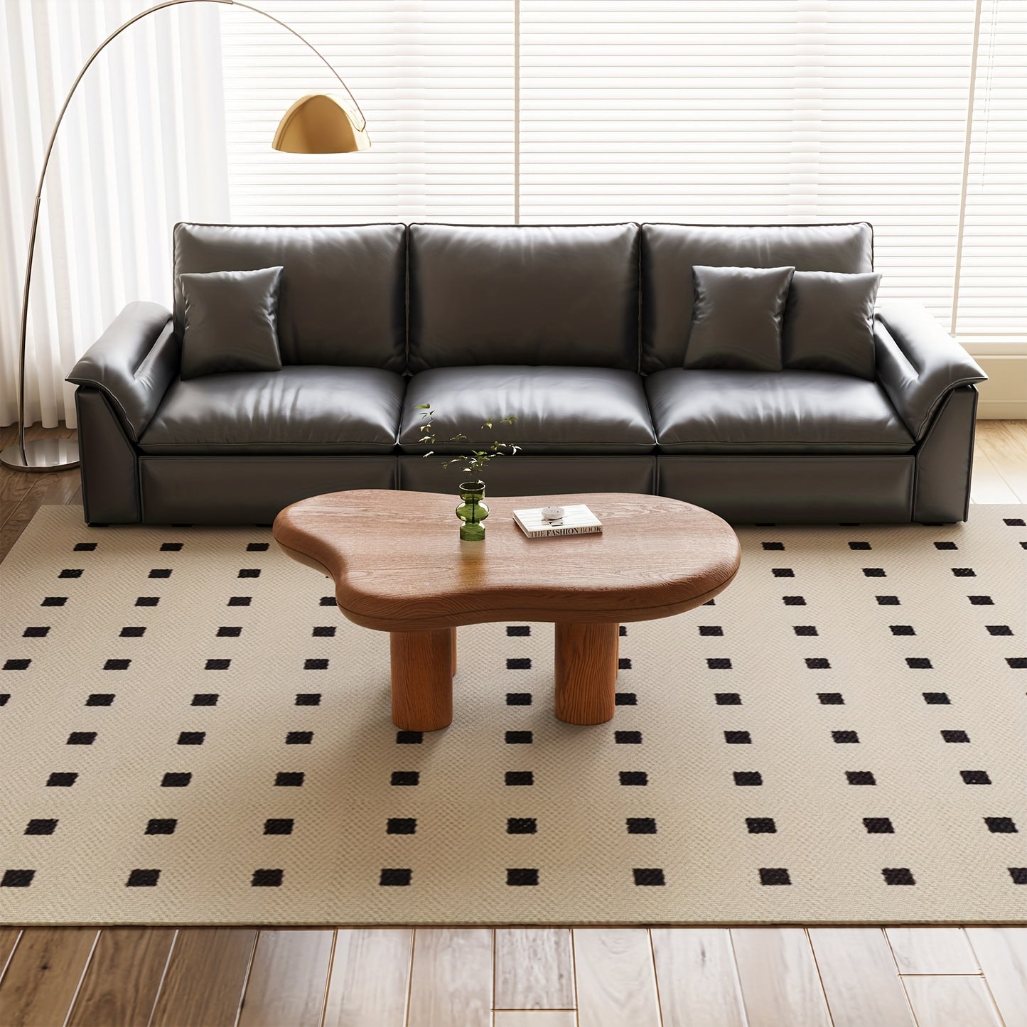 Modern Walnut Coffee Table with Cloud-Inspired Irregular Design - Lightweight Engineered Wood, 4-Legged Compact Center Table for Living Room & Bedroom,