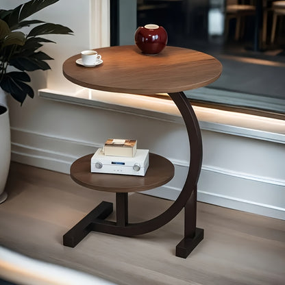 Space-Saving C-Shaped Side Table with Heavy-Duty Metal Brackets - Nordic Modern Corner Accent table, Compact Two-Tier Storage, Easy Assembly for Living Room,