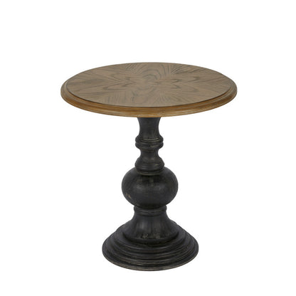 Madison Park Lexi Modern Round Accent Table - Reclaimed Walnut Wood Top & Black Base, Hand-Carved Detailing, 22.25\