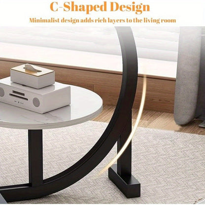Modern 2-Tier Faux Marble Side Table with Storage Shelf, Small Round End Table for Living Room or Bedroom, Stylish Bedside and Decorative Table,