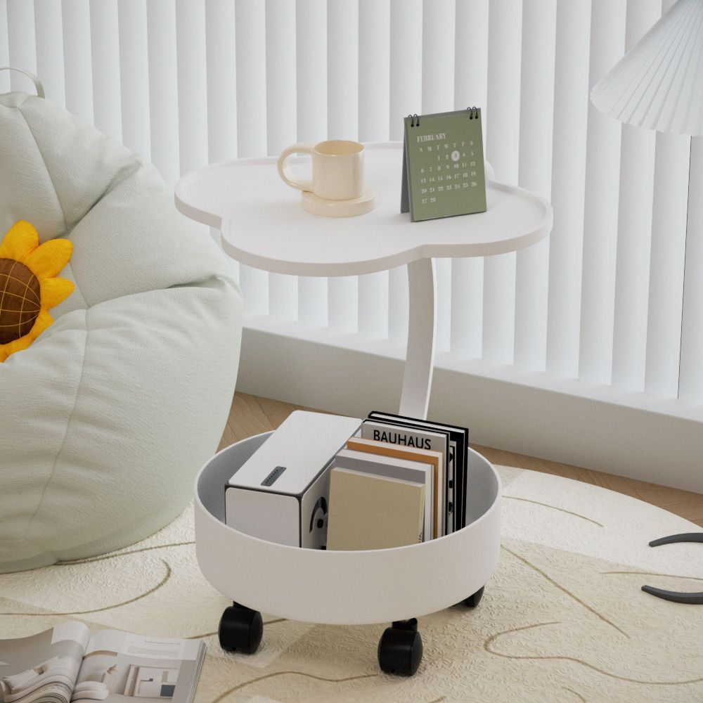 1pc Modern Minimalist Mobile Coffee Table with Wheels - Cream Style Light Luxury Sofa Side Table, Durable Plastic 2-Tier Design, Easy Assembly for Living Room,