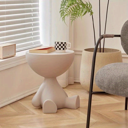 Modern Mini Bedside Table with Unique Base Design, White Plastic Mobile Small Round Table for Bedroom, Compact and Stylish Nightstand with Storage Shelf,