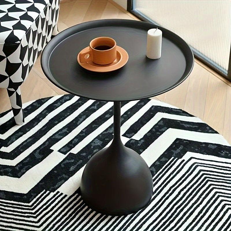 40cm Diameter Modern Nordic Small Coffee Table, Minimalist Cast Iron Side Table with Space-Saving Pedestal Base Metal Frame, No Electricity Needed for Living Room,