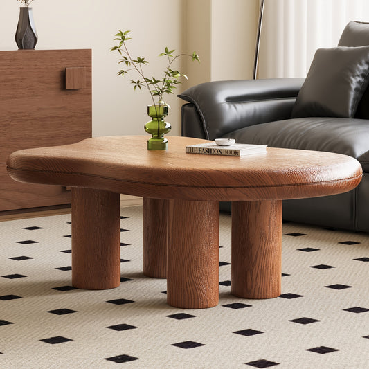 Modern Walnut Coffee Table with Cloud-Inspired Irregular Design - Lightweight Engineered Wood, 4-Legged Compact Center Table for Living Room & Bedroom,