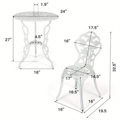 MULTIGOT 3pcs Cast Aluminum Patio Bistro Furniture Set Rose Design Outdoor White