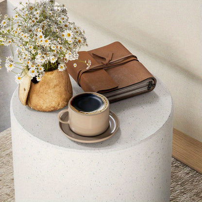 HOMCOM Modern Round Side Table, Lightweight Cream White with Terrazzo Finish, Adjustable Feet for Stability, Perfect for Indoor\u002FOutdoor Spaces