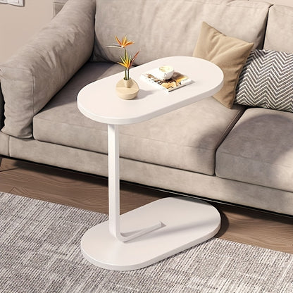 C-Shaped End Table Sturdy Steel Frame & Space Saving - C-Shaped End Table With Oval Base - Compact White Side Table For Small Couch\u002FBed\u002FLounger