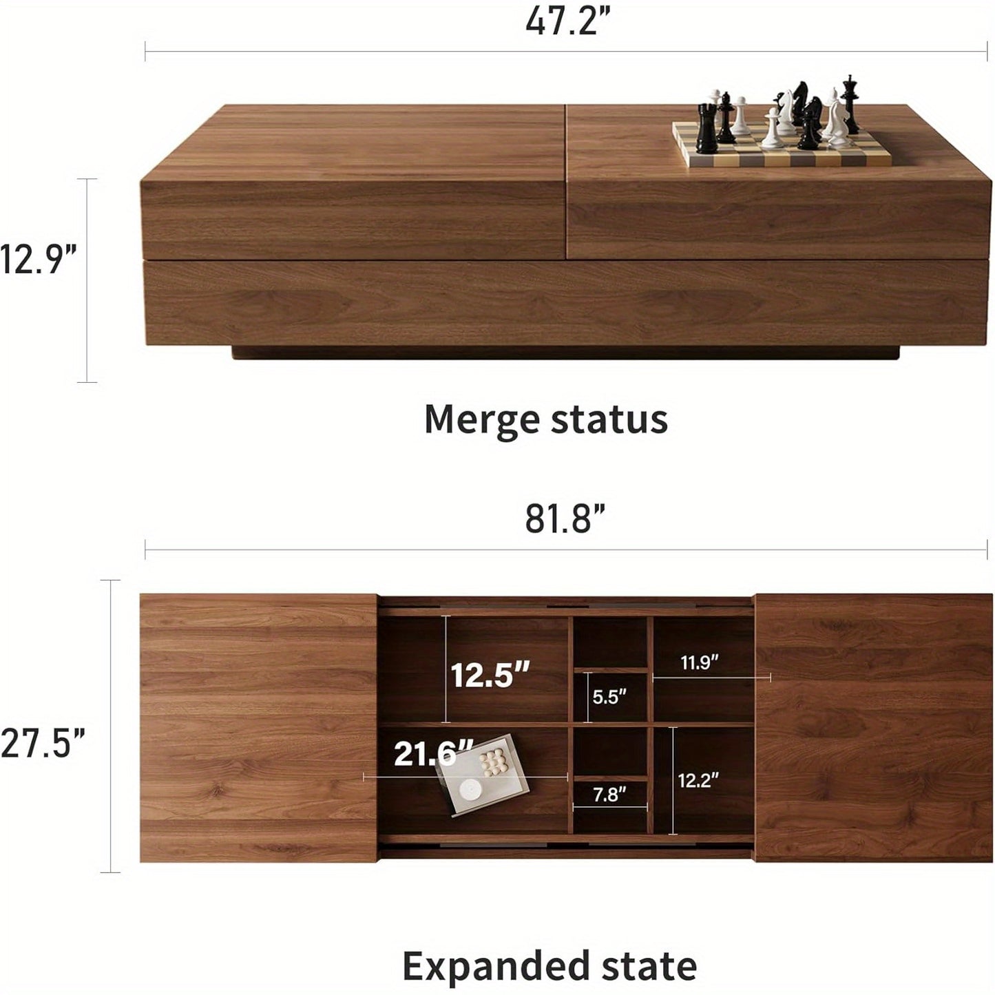 Mid-Century Modern Farmhouse Expandable Coffee Table - Adjustable 47, 2-81, 8\