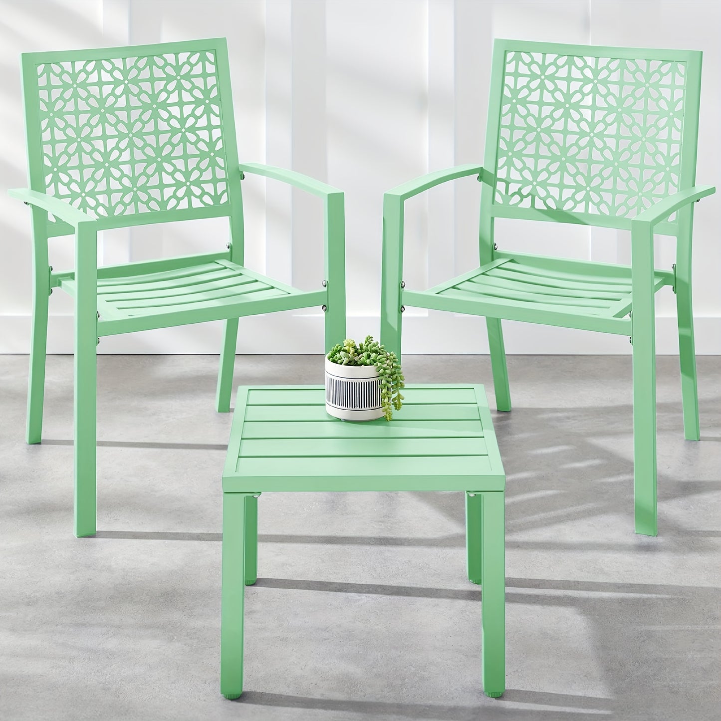 GAOMON 3pcs Bistro Set, Outdoor Bistro Set, Stackable Metal Square Table And Chairs, Small Conversation Set Patio Furniture for Backyard, Deck, Balcony, Patio, Pool