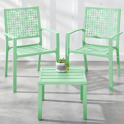 GAOMON 3pcs Bistro Set, Outdoor Bistro Set, Stackable Metal Square Table And Chairs, Small Conversation Set Patio Furniture for Backyard, Deck, Balcony, Patio, Pool