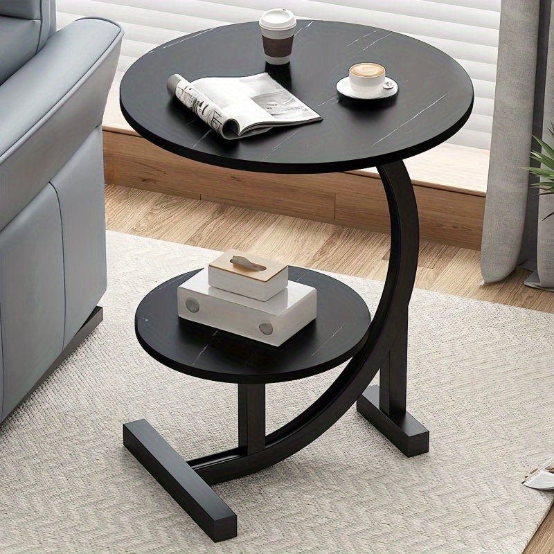 Simple Luxury Solid Wood Circular Coffee Table - Modern Double-Layer Sofa Side Cabinet, Creative Lightweight Luxury Side Table,