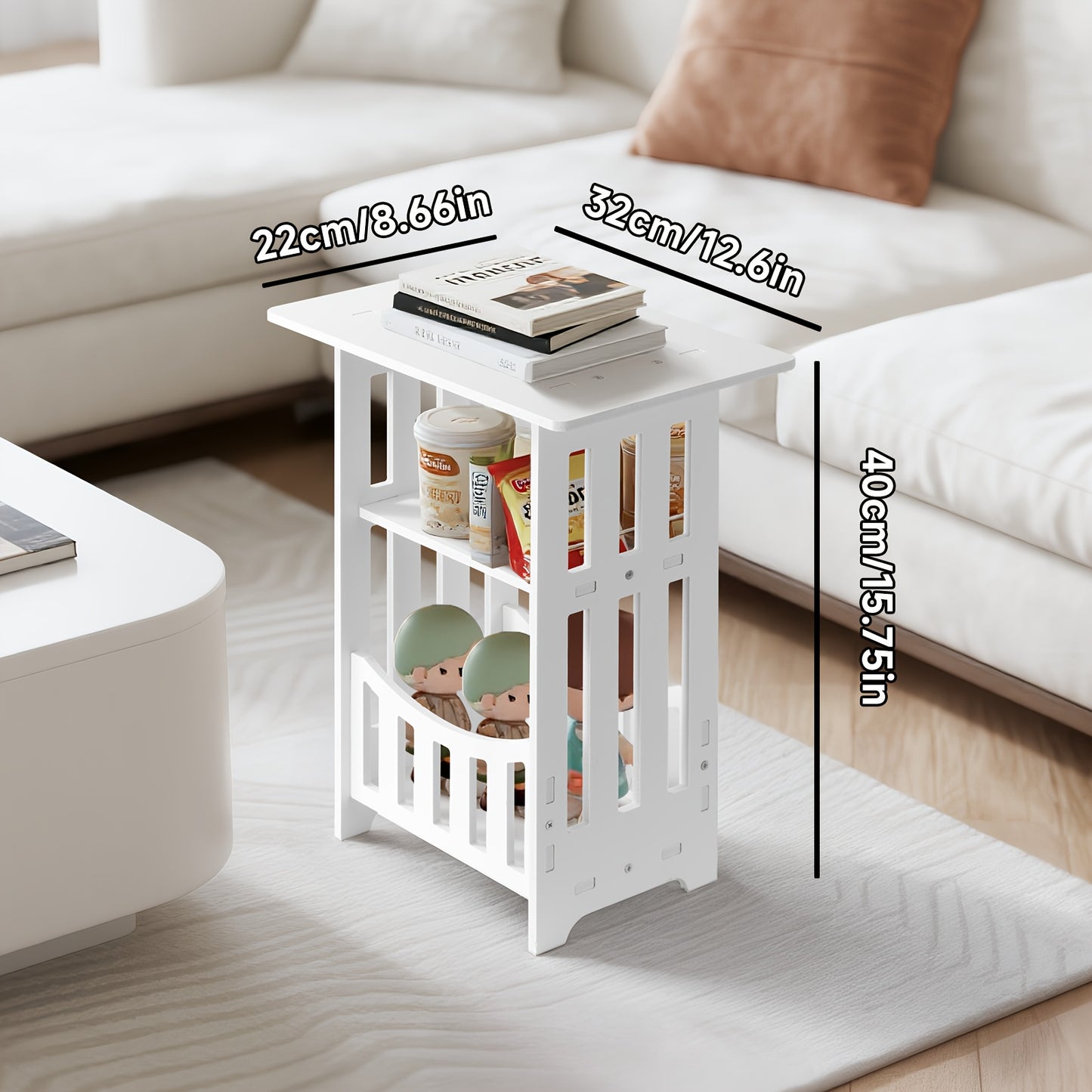 White Coffee Table with Storage - Scandinavian Minimalist Design & Child-Safe Rounded Edges, Easy Assembly,