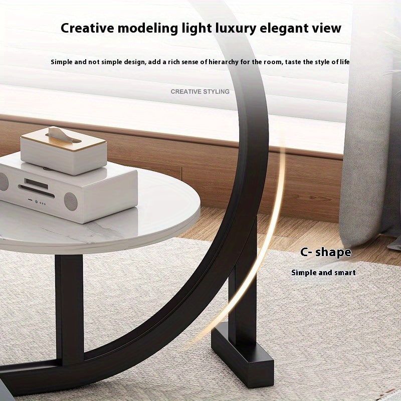 Simple Luxury Solid Wood Circular Coffee Table - Modern Double-Layer Sofa Side Cabinet, Creative Lightweight Luxury Side Table,