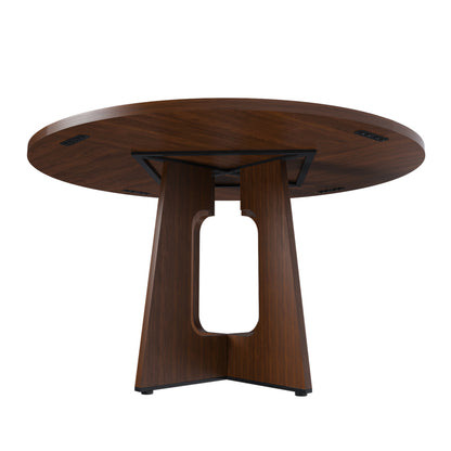 47 Inch Round Dining Table for 4-6 People - Modern Farmhouse Style MDF Wood Grain Finish Black Table with Adjustable Leveling Feet & Slip-Resistant Base,