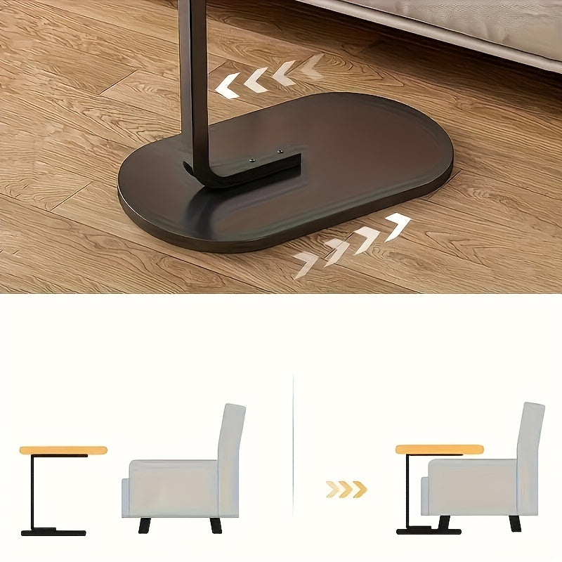 C-Shaped End Table Sturdy Steel Frame & Space Saving - C-Shaped End Table With Oval Base - Compact White Side Table For Small Couch\u002FBed\u002FLounger