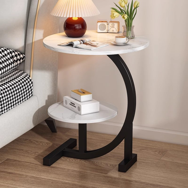 Simple Luxury Solid Wood Circular Coffee Table - Modern Double-Layer Sofa Side Cabinet, Creative Lightweight Luxury Side Table,