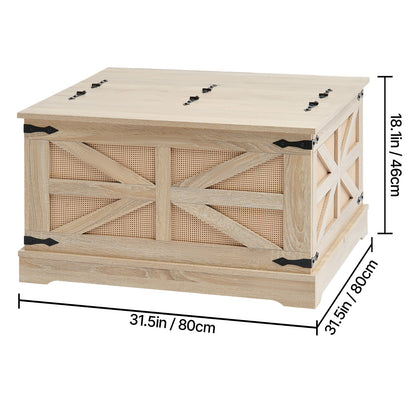 VEVOR Rattan Coffee Table, Rectangle 2-Tier PE Rattan Farmhouse End Table, 32-Inch Modern Boho Style Storage Mid Century Coffee Table with Retro Metal Hinges,