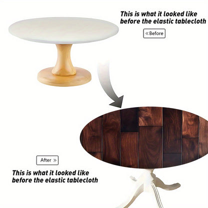 1pc Modern Round Table with Elastic Edges - Stylish Teal & White Design, Durable Polyester, Perfect for Kitchen Dining, Outdoor Picnics, Camping, and Garden Parties,