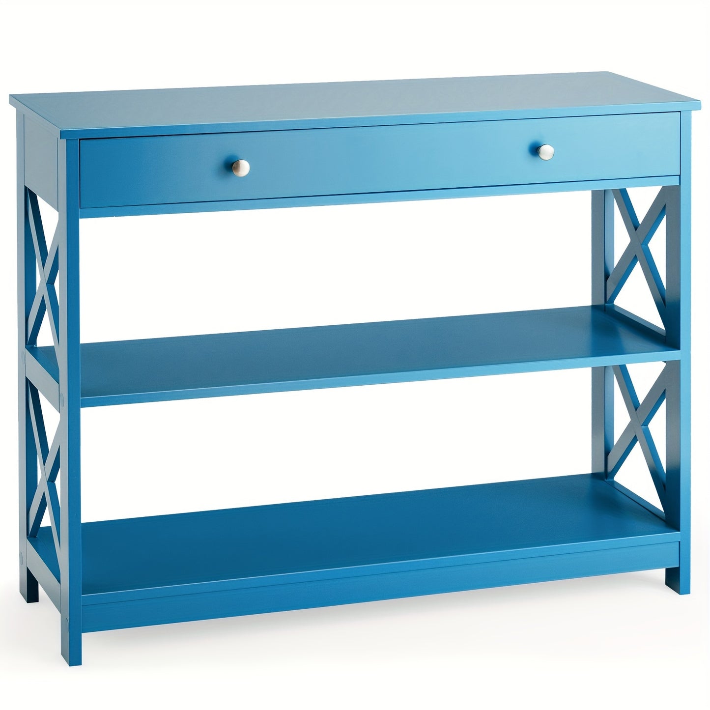 3-Tier Console Table X-Design Sofa Entryway Table with Drawer & Shelves