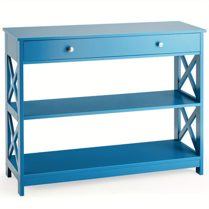 3-Tier Console Table X-Design Sofa Entryway Table with Drawer & Shelves