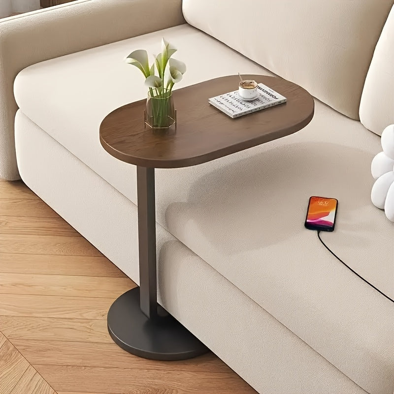C-Shaped End Table Sturdy Steel Frame & Space Saving - C-Shaped End Table With Oval Base - Compact White Side Table For Small Couch\u002FBed\u002FLounger