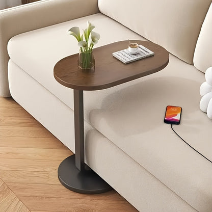 C-Shaped End Table Sturdy Steel Frame & Space Saving - C-Shaped End Table With Oval Base - Compact White Side Table For Small Couch\u002FBed\u002FLounger