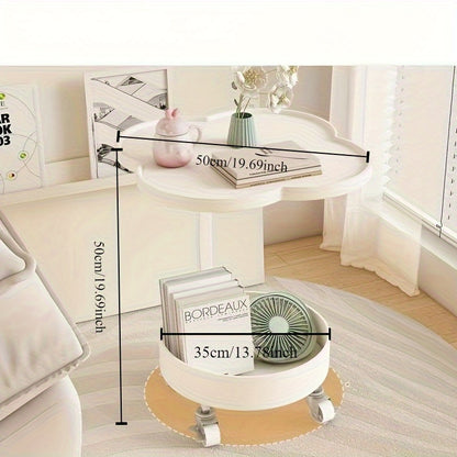 1pc Modern Minimalist Mobile Coffee Table with Wheels - Cream Style Light Luxury Sofa Side Table, Durable Plastic 2-Tier Design, Easy Assembly for Living Room,