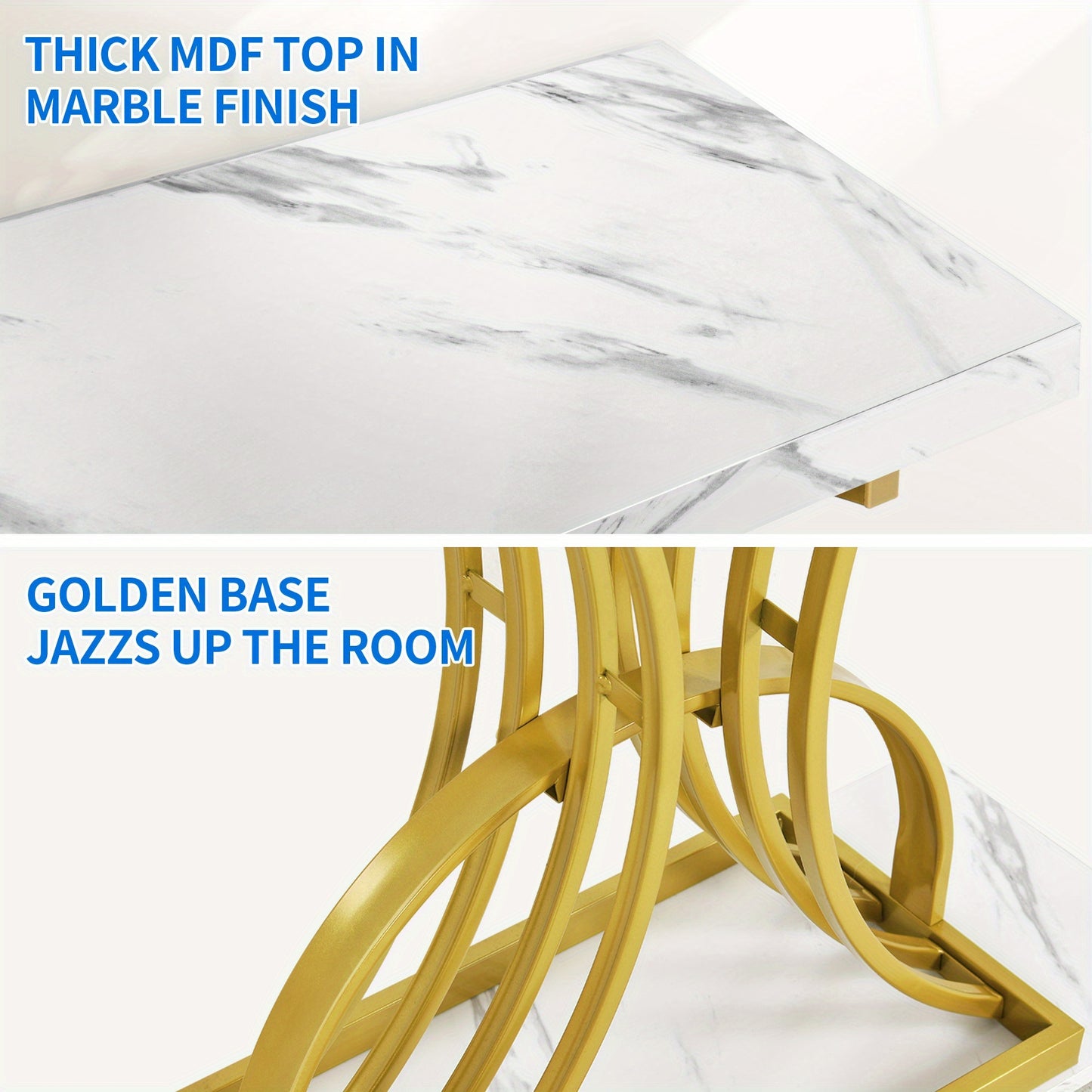 Roadrix Luxurious Golden Console Table, 40-Inch Modern Entryway Narrow Sofa Table, Faux Marble White\u002FBlack Top, Stylish Hallway Accent Table For Living Room,