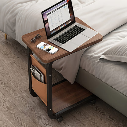 Modern Rolling Coffee Table with Pull-Out Storage - Retro Style Hardwood Top & Black Metal Frame, 4 Caster Wheels, Compact Space-Saving Design Under 27\