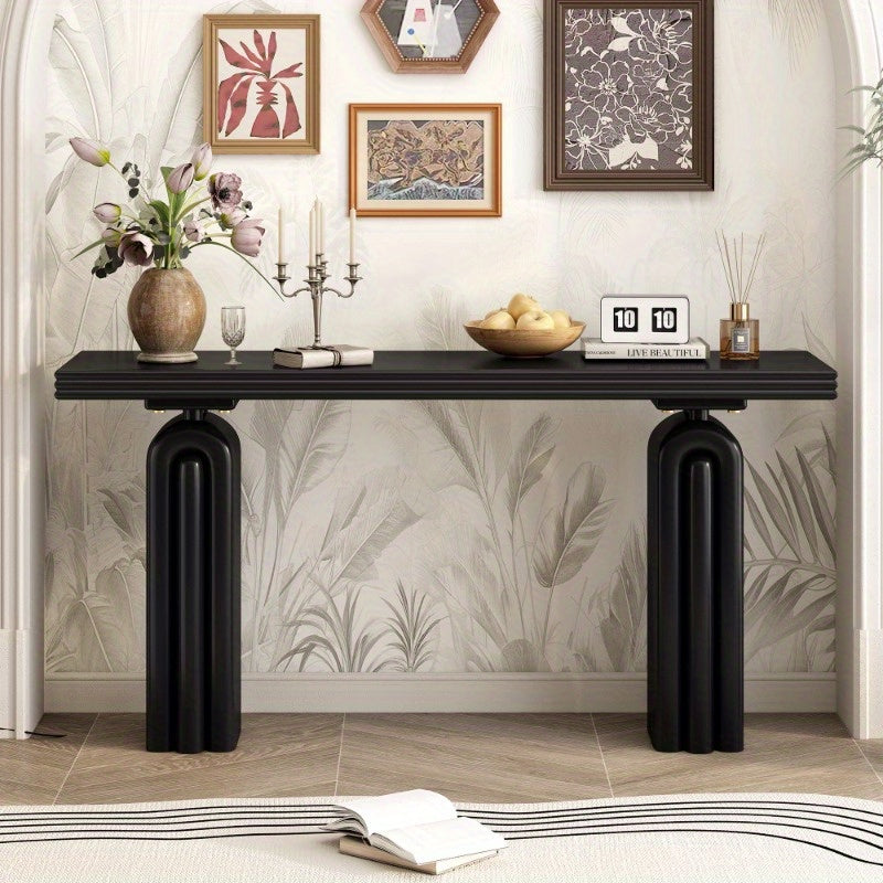 U_STYLE Modern Minimalist Entryway Table - No Assembly Needed Console Table with, Matte Black Finish, Non-Wood Construction for Living Room, Hallway,