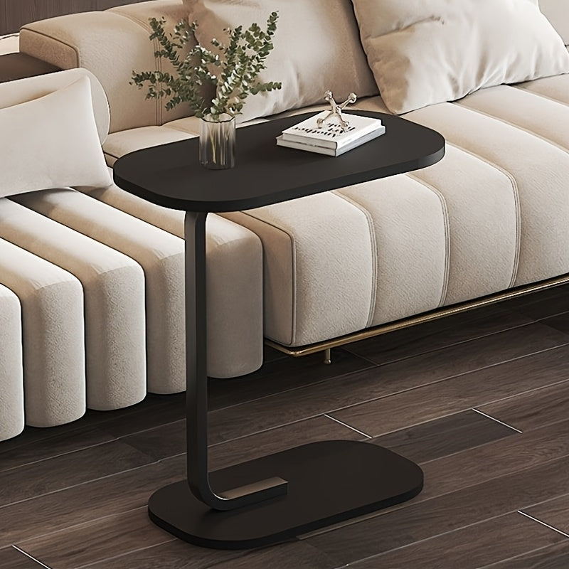 C-Shaped End Table Sturdy Steel Frame & Space Saving - C-Shaped End Table With Oval Base - Compact White Side Table For Small Couch\u002FBed\u002FLounger