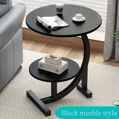 Simple Luxury Solid Wood Circular Coffee Table - Modern Double-Layer Sofa Side Cabinet, Creative Lightweight Luxury Side Table,