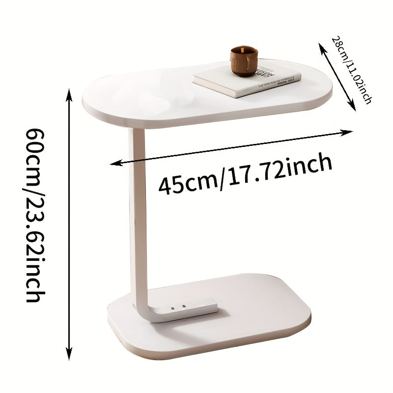 C-Shaped End Table Sturdy Steel Frame & Space Saving - C-Shaped End Table With Oval Base - Compact White Side Table For Small Couch\u002FBed\u002FLounger