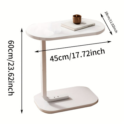 C-Shaped End Table Sturdy Steel Frame & Space Saving - C-Shaped End Table With Oval Base - Compact White Side Table For Small Couch\u002FBed\u002FLounger