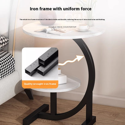Simple Luxury Solid Wood Circular Coffee Table - Modern Double-Layer Sofa Side Cabinet, Creative Lightweight Luxury Side Table,