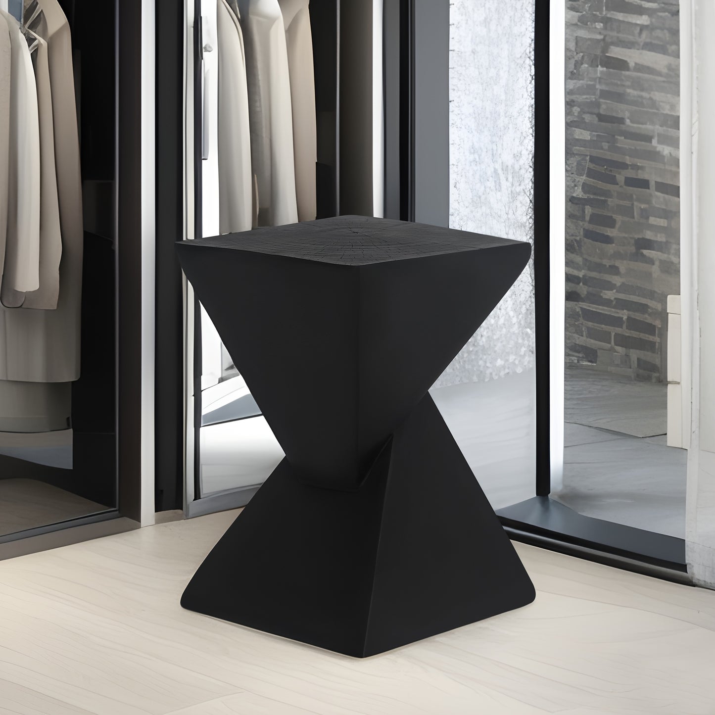 Light-Weight Concrete Accent End Table, Modern Timer Outdoor Side Table for Living Room Backyard