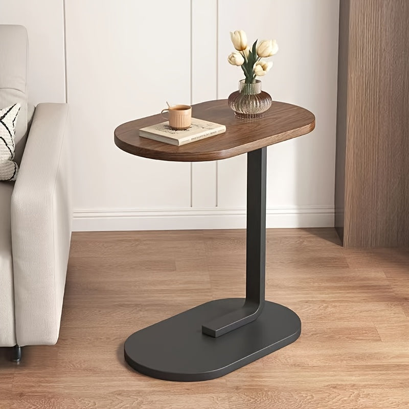 C-Shaped End Table Sturdy Steel Frame & Space Saving - C-Shaped End Table With Oval Base - Compact White Side Table For Small Couch\u002FBed\u002FLounger