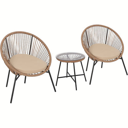 3pcs Outdoor Acapulco Chair Patio Bistro Set, All-Weather Acapulco Chairs With Glass Top Table, Modern Patio Conversation Chairs Set Of 2 For Balcony, Pool, Garden, Backyard